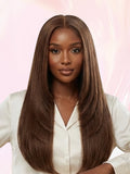 LC LUCXRY HAIR 100% REAL HUMAN HAIR Straight Chocolate Brown Color Layered Cut Wear Go Glueless Wig