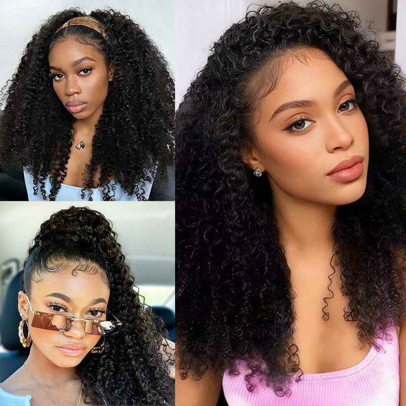 LC LUXURY HAIR 3-in-1 Kinky Curly Half Wig – 250% Full Volume Texture Human Hair | Natural Black | Seamless Blend, Glueless