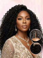 LC LUXURY HAIR 3-in-1 Half Wig – 250% Full Burmese Curly Human Hair | Natural Black | Seamless Blend, Glueless Quick Install