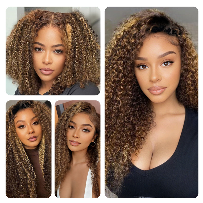 LC LUXURY HAIR 3-in-1 Kinky Curly Half Wig – 250% Full Human Hair  Highlight P4/27B | Seamless Blend, Glueless