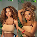 LC LUXURY HAIR 3-in-1 Kinky Curly Half Wig – 250% Full Human Hair  Highlight P4/27B | Seamless Blend, Glueless