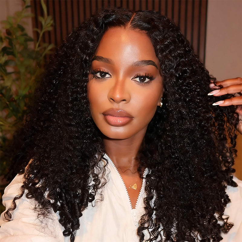 LC LUXURY HAIR 250% Full Volume Kinky Curly Wig – Natural Black | 13x6 HD Lace Frontal Glueless Wig | Pre-Bleached Knots, Pre-Cut Lace, Drawstring Cap
