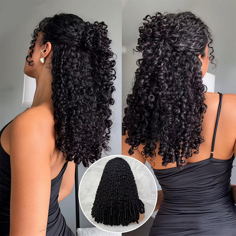 LC LUXURY HAIR 3-in-1 Half Wig – 250% Full Burmese Curly Human Hair | Natural Black | Seamless Blend, Glueless Quick Install
