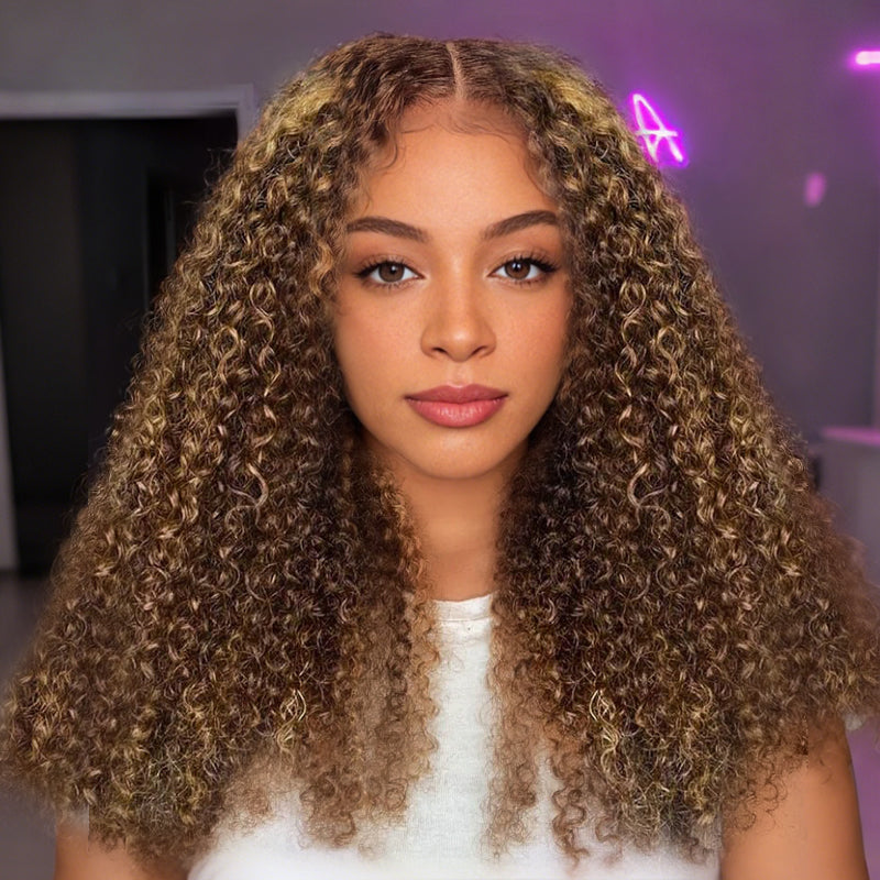 LC LUXURY HAIR 3-in-1 Kinky Curly Half Wig – 250% Full Human Hair  Highlight P4/27B | Seamless Blend, Glueless