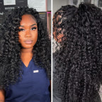 LC LUXURY HAIR 3-in-1 Half Wig – 250% Full Burmese Curly Human Hair | Natural Black | Seamless Blend, Glueless Quick Install