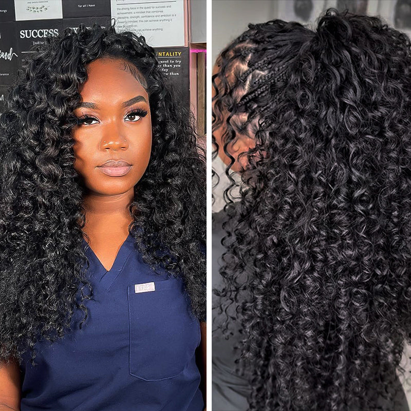 LC LUXURY HAIR 3-in-1 Half Wig – 250% Full Burmese Curly Human Hair | Natural Black | Seamless Blend, Glueless Quick Install