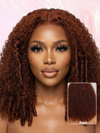 LC LUXURY HAIR 220% Full Volume Kinky Curly Wig – Reddish Brown | 13x6 HD Lace Frontal Glueless Wig | Pre-Bleached Knots, Pre-Cut Lace, Drawstring Cap