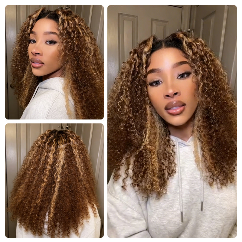 LC LUXURY HAIR 3-in-1 Kinky Curly Half Wig – 250% Full Human Hair  Highlight P4/27B | Seamless Blend, Glueless