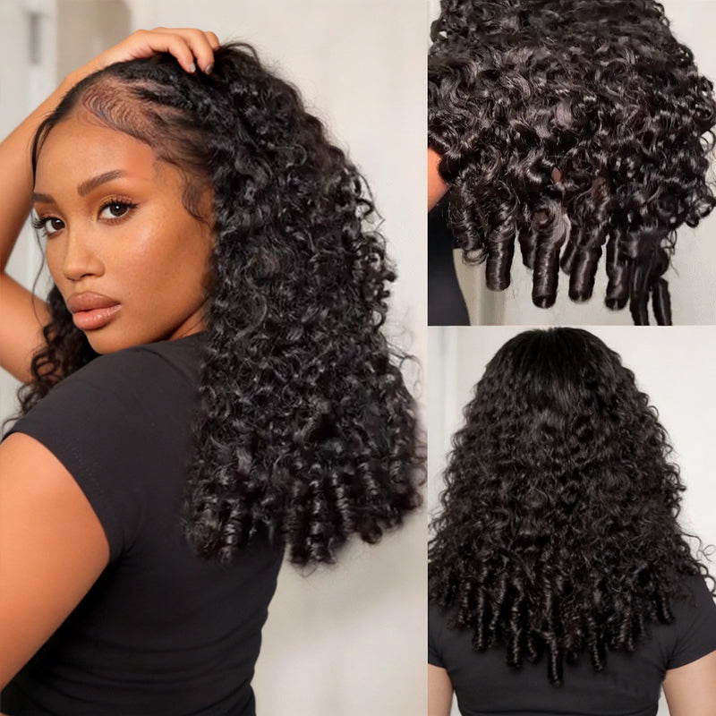 LC LUXURY HAIR 3-in-1 Half Wig – 250% Full Burmese Curly Human Hair | Natural Black | Seamless Blend, Glueless Quick Install