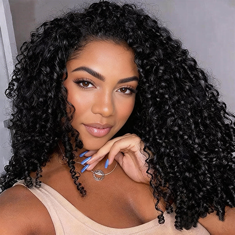 LC LUXURY HAIR 3-in-1 Half Wig – 250% Full Burmese Curly Human Hair | Natural Black | Seamless Blend, Glueless Quick Install