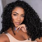LC LUXURY HAIR 3-in-1 Half Wig – 250% Full Burmese Curly Human Hair | Natural Black | Seamless Blend, Glueless Quick Install