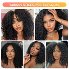 LC LUXURY HAIR 250% Full Volume Kinky Curly Wig – Natural Black | 13x6 HD Lace Frontal Glueless Wig | Pre-Bleached Knots, Pre-Cut Lace, Drawstring Cap