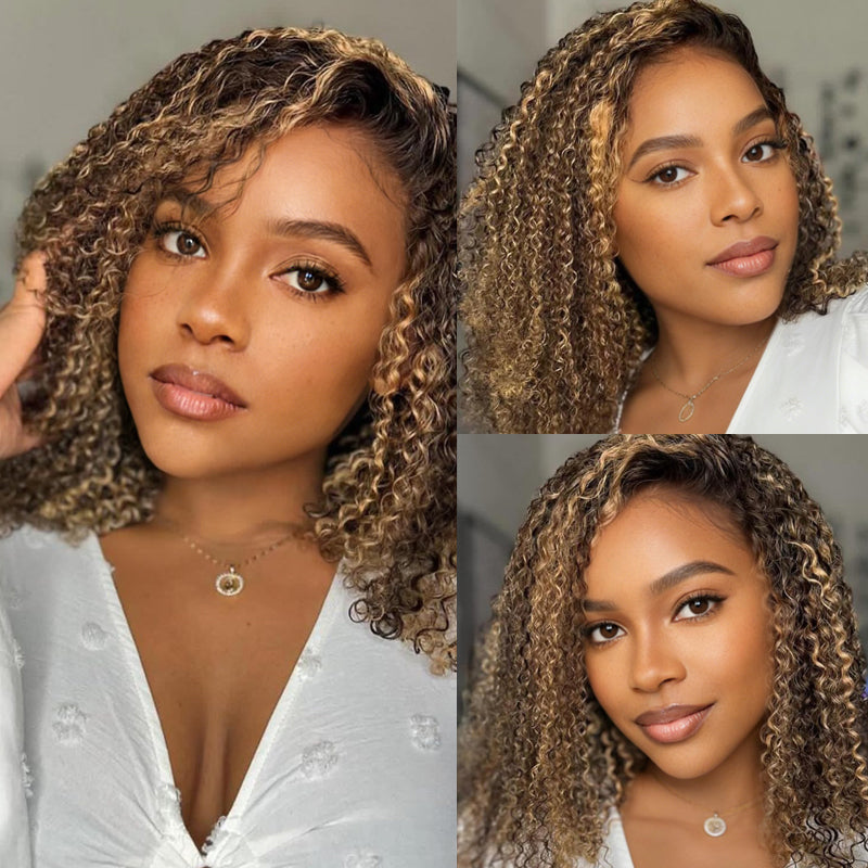 LC LUXURY HAIR 3-in-1 Kinky Curly Half Wig – 250% Full Human Hair  Highlight P4/27B | Seamless Blend, Glueless