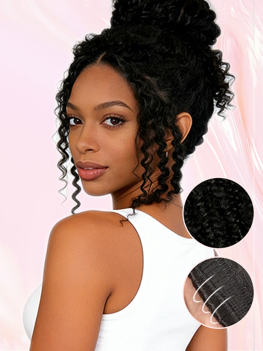 LC LUXURY HAIR 3-in-1 Kinky Curly Half Wig – 250% Full Volume Texture Human Hair | Natural Black | Seamless Blend, Glueless