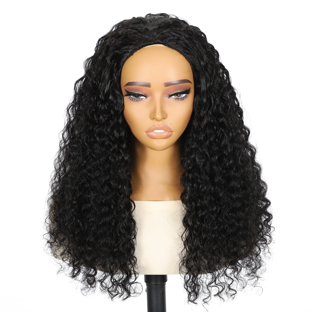 LC LUXURY HAIR 3-in-1 Half Wig – 250% Full Burmese Curly Human Hair | Natural Black | Seamless Blend, Glueless Quick Install