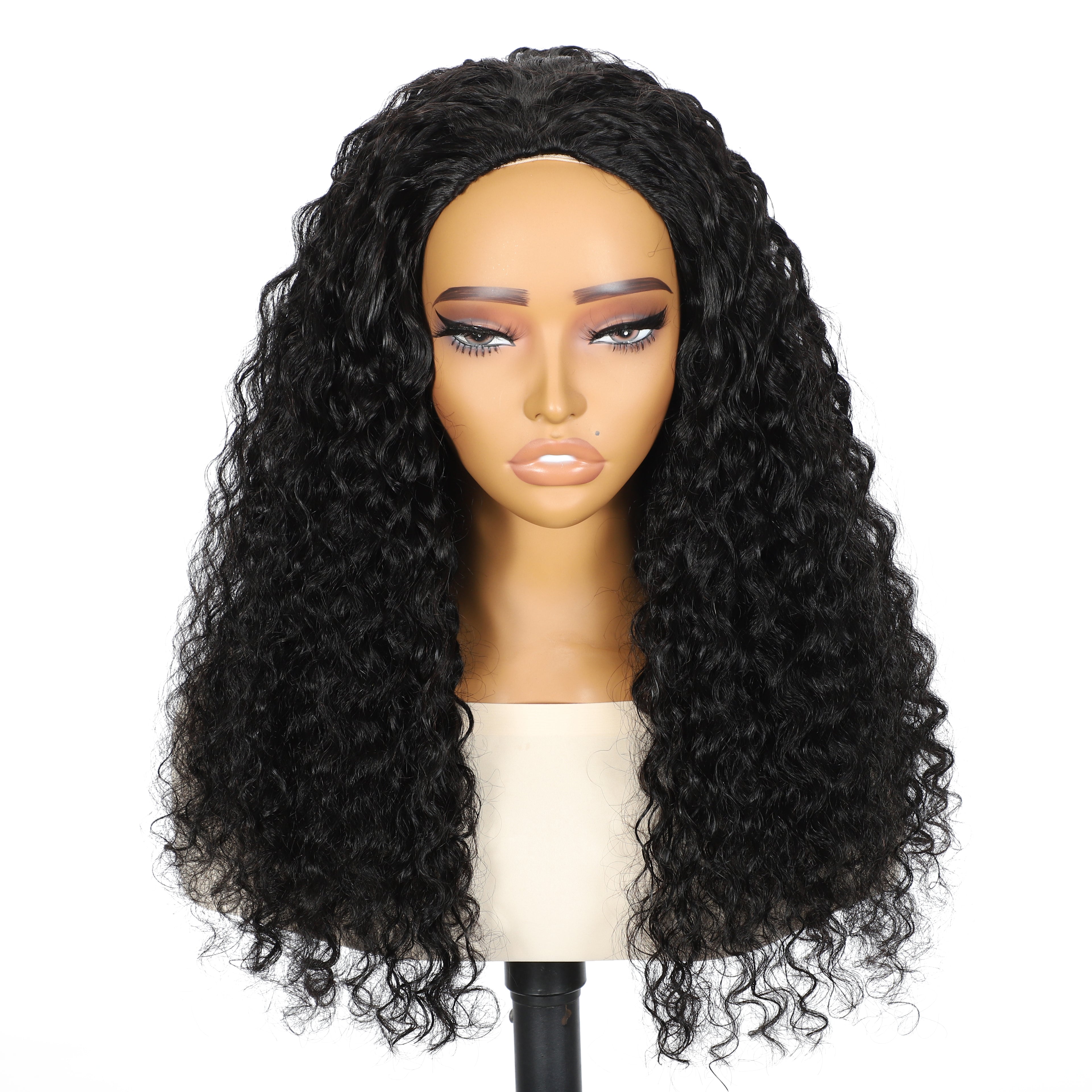 LC LUXURY HAIR 3-in-1 Half Wig – 250% Full Burmese Curly Human Hair | Natural Black | Seamless Blend, Glueless Quick Install