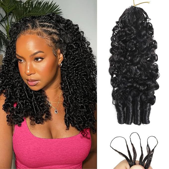 LC HAIR Burmese Curly Crochet Human Hair for Mircale Knots Feather Human Crochet Hair Knotless Pre-Separated  Lightweight Reusable Remy Hair Extensions With Spiral Curl for Women Natural Black Color 16-22 inches 60g/bundle