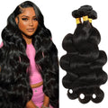 Lace Closure with Body Wave 3/4-Piece Bundles  100% Unprocessed Brazilian Virgin Hair Quick Weave Extensions Natural Black Budget Friendly