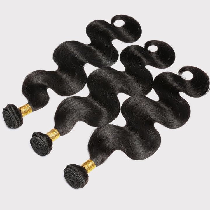 Lace Closure with Body Wave 3/4-Piece Bundles  100% Unprocessed Brazilian Virgin Hair Quick Weave Extensions Natural Black Budget Friendly