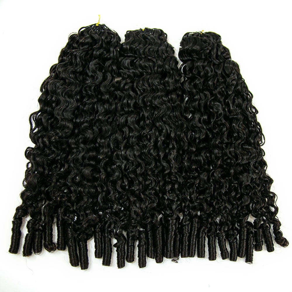 LC HAIR Burmese Curly Crochet Human Hair for Mircale Knots Feather Human Crochet Hair Knotless Pre-Separated  Lightweight Reusable Remy Hair Extensions With Spiral Curl for Women Natural Black Color 16-22 inches 60g/bundle