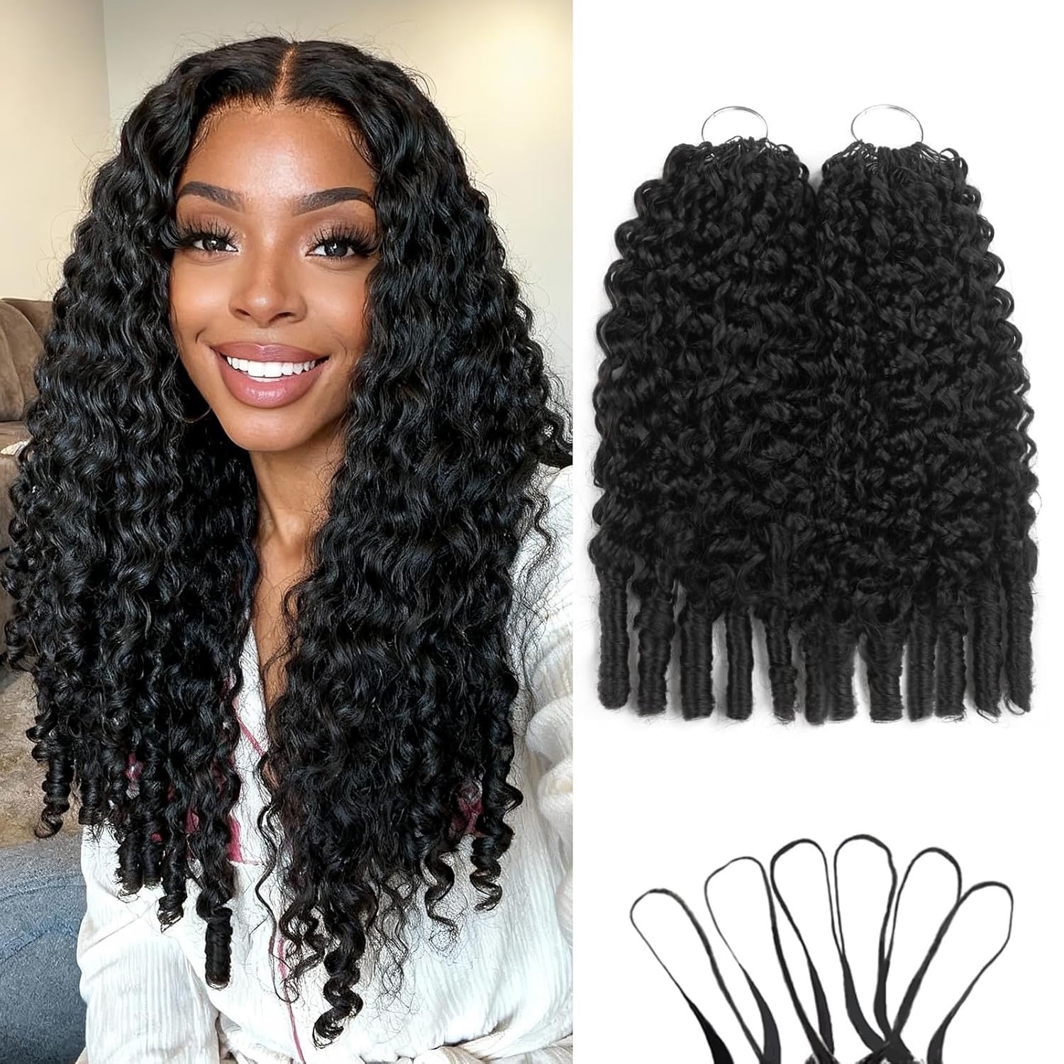 LC HAIR Burmese Curly Crochet Human Hair for Mircale Knots Feather Human Crochet Hair Knotless Pre-Separated  Lightweight Reusable Remy Hair Extensions With Spiral Curl for Women Natural Black Color 16-22 inches 60g/bundle