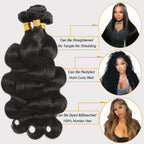 Lace Closure with Body Wave 3/4-Piece Bundles  100% Unprocessed Brazilian Virgin Hair Quick Weave Extensions Natural Black Budget Friendly