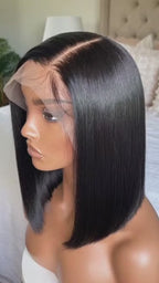 LC LUCXRY HAIR 100% Real Human Hair Straight Hair Bob Pre-cut 7x5 HD Lace Front Wear Go Glueless Wig