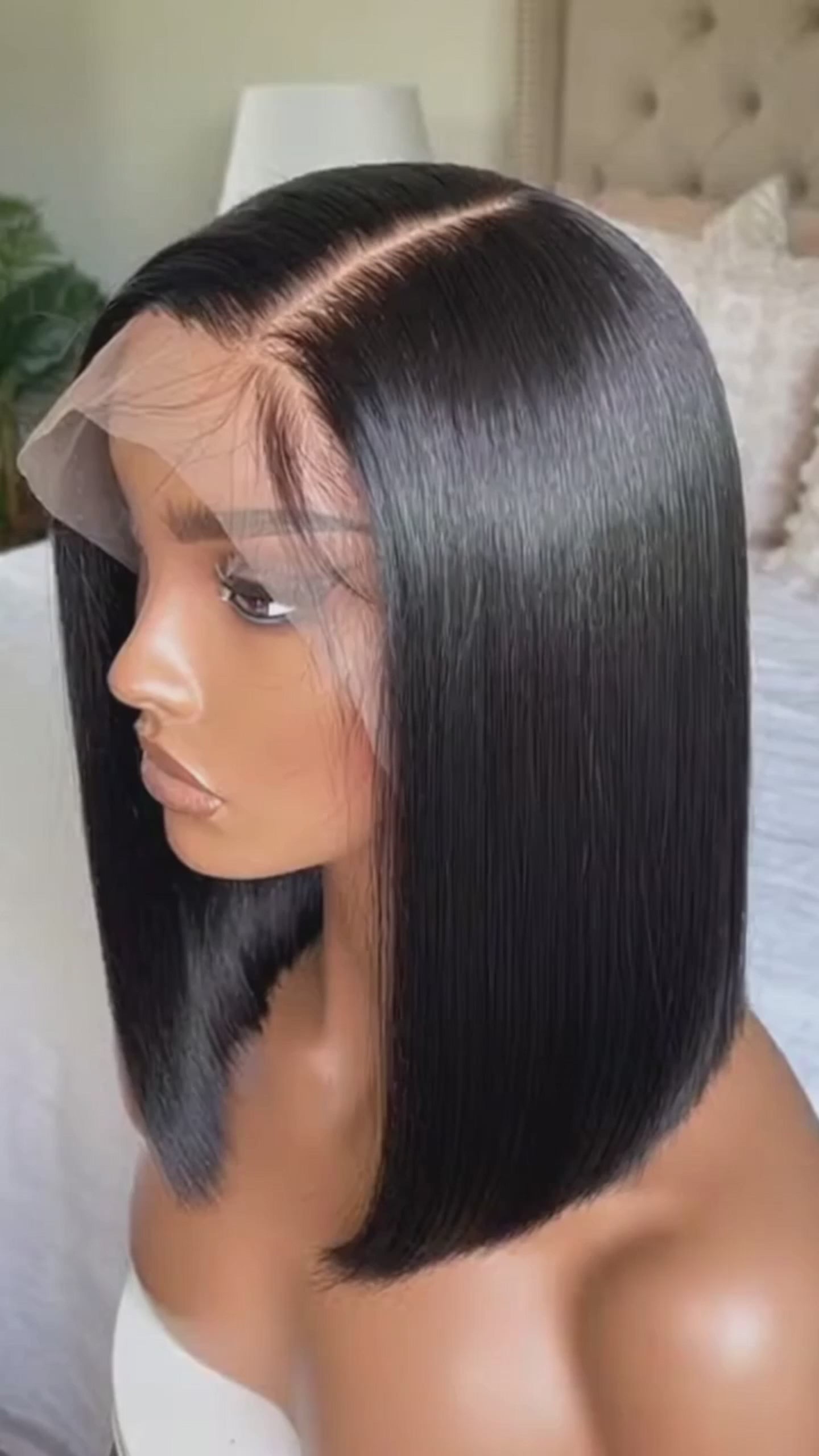 LC LUCXRY HAIR 100% Real Human Hair Straight Hair Bob Pre-cut 7x5 HD Lace Front Wear Go Glueless Wig